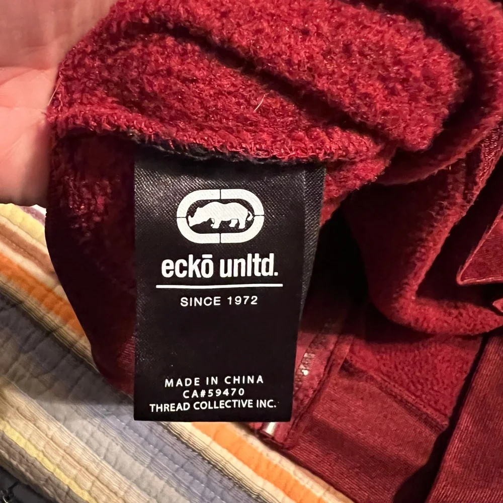 Ecko Unlimited Mens Full Zip Hoodie Red Black Logo Spellout Pullover L - Picture 6 of 8